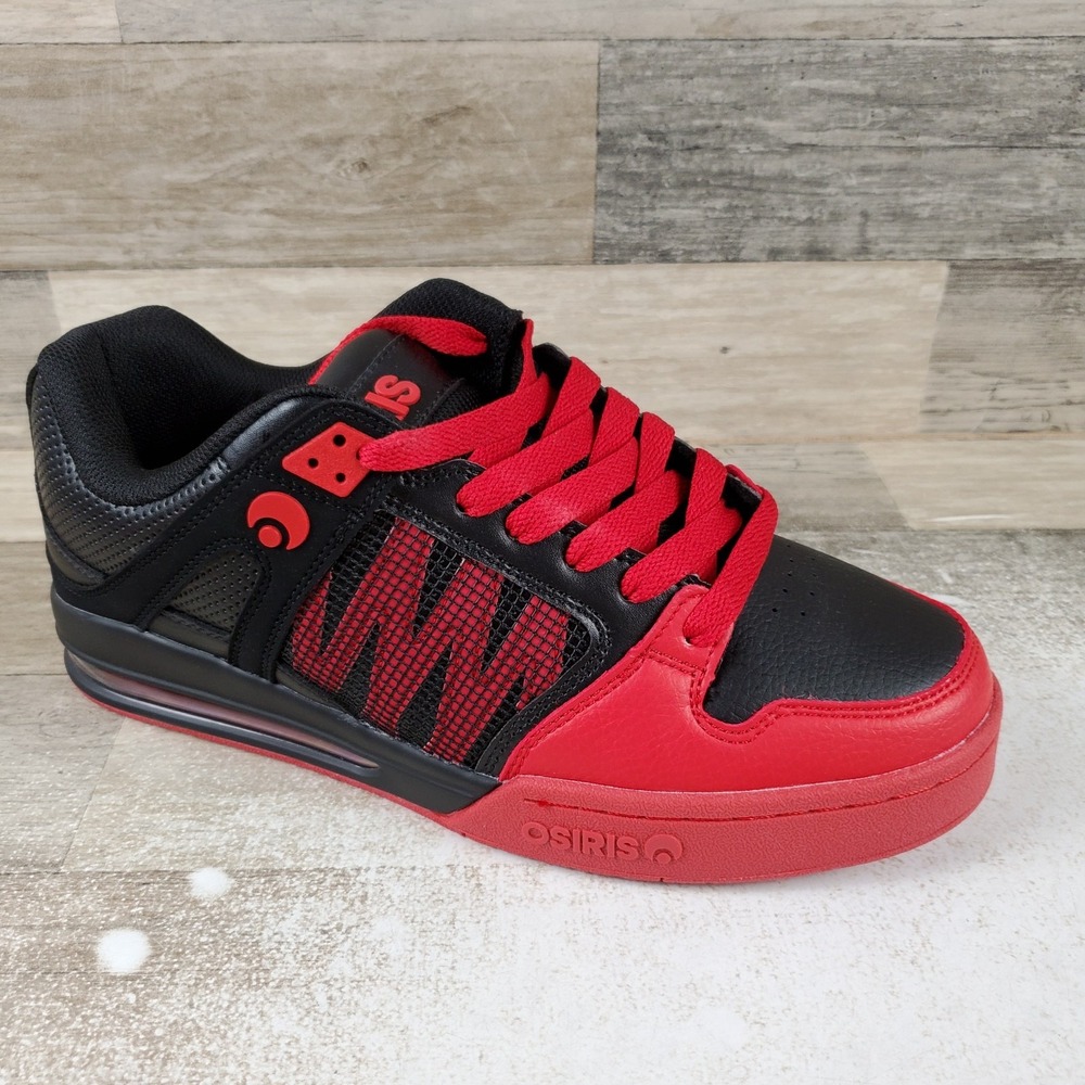 Osiris Pixel Mens Skate Shoes Sz 8.5 Black Red Round Toe Low Top Lace Up Sneaker